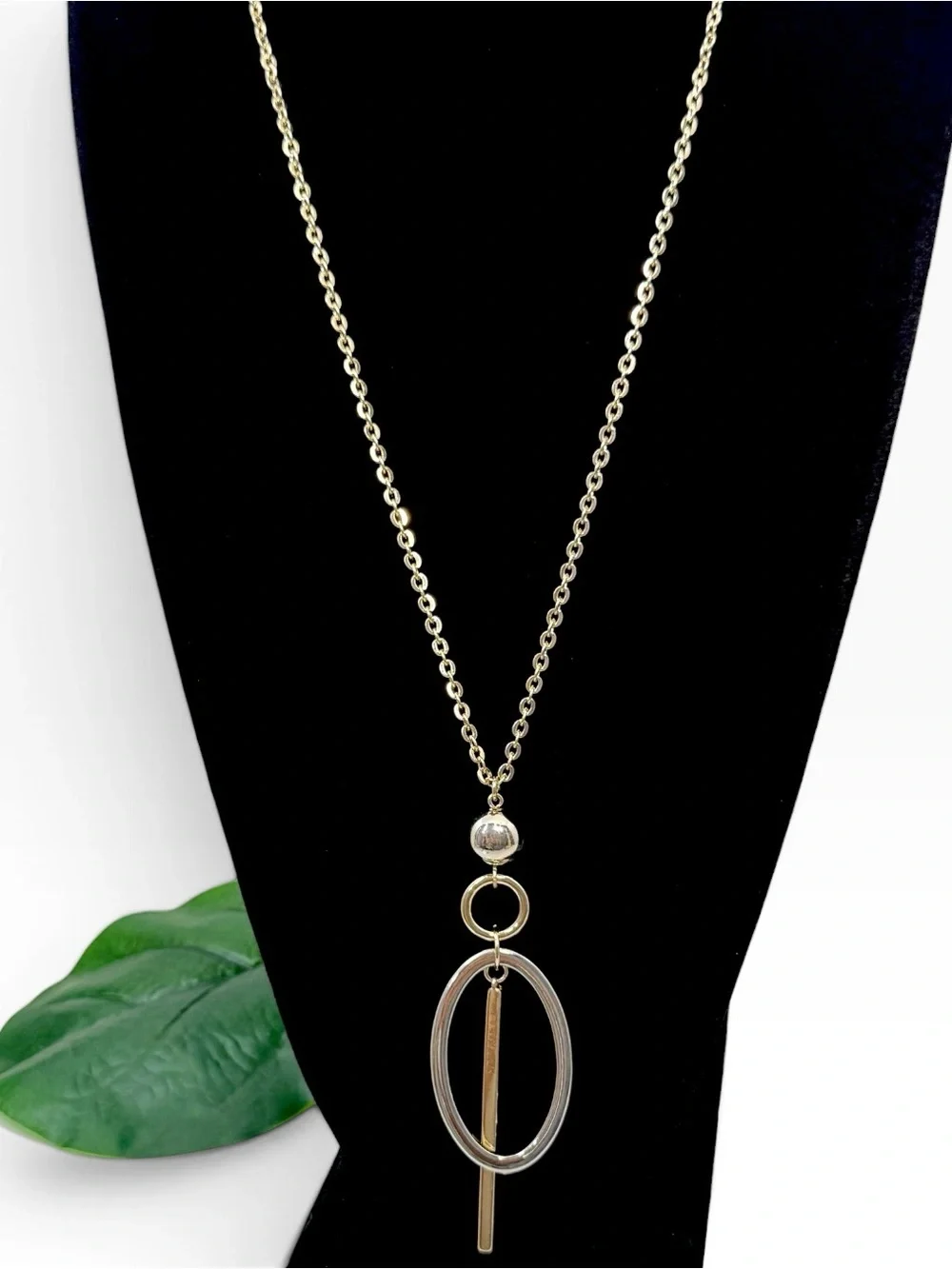 Chico’s Two Tone Geometric Pendant Necklace 36” NWOT